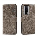 For Xiaomi Redmi K60 Lace Flower Embossing Flip Leather Phone Case(Grey)