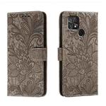 For Xiaomi Poco C40 Lace Flower Embossing Flip Leather Phone Case(Grey)