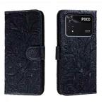 For Xiaomi Poco M4 Pro Lace Flower Embossing Flip Leather Phone Case(Dark Blue)