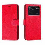 For Xiaomi Poco M4 Pro Lace Flower Embossing Flip Leather Phone Case(Red)