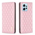 For Xiaomi Redmi Note 12 4G Global Diamond Lattice Magnetic Leather Flip Phone Case(Pink)