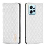 For Xiaomi Redmi Note 12 4G Global Diamond Lattice Magnetic Leather Flip Phone Case(White)