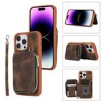 For iPhone 14 Pro Max Zipper Card Bag Back Cover Phone Case(Brown)