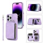 For iPhone 14 Pro Max Zipper Card Bag Back Cover Phone Case(Purple)