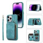 For iPhone 14 Pro Max Zipper Card Bag Back Cover Phone Case(Turquoise)