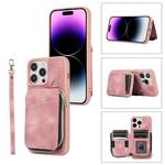 For iPhone 14 Pro Max Zipper Card Bag Back Cover Phone Case(Pink)