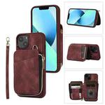 For iPhone 13 Zipper Card Bag Back Cover Phone Case(Wine Red)