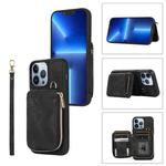 For iPhone 13 Pro Max Zipper Card Bag Back Cover Phone Case(Black)