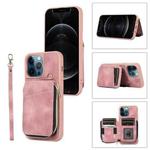 For iPhone 12 Pro Zipper Card Bag Back Cover Phone Case(Pink)