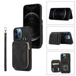 For iPhone 12 Pro Zipper Card Bag Back Cover Phone Case(Black)
