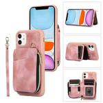 For iPhone 11 Zipper Card Bag Back Cover Phone Case(Pink)