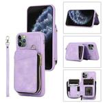 For iPhone 11 Pro Zipper Card Bag Back Cover Phone Case(Purple)