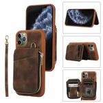For iPhone 11 Pro Max Zipper Card Bag Back Cover Phone Case(Brown)