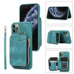 For iPhone 11 Pro Max Zipper Card Bag Back Cover Phone Case(Turquoise)