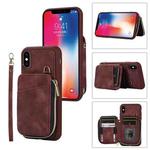 For iPhone X / XS Zipper Card Bag Back Cover Phone Case(Wine Red)