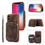 For iPhone X / XS Zipper Card Bag Back Cover Phone Case(Brown)