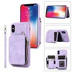 For iPhone X / XS Zipper Card Bag Back Cover Phone Case(Purple)