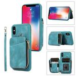 For iPhone X / XS Zipper Card Bag Back Cover Phone Case(Turquoise)