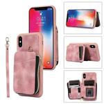 For iPhone X / XS Zipper Card Bag Back Cover Phone Case(Pink)