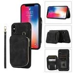 For iPhone X / XS Zipper Card Bag Back Cover Phone Case(Black)