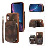 For iPhone XR Zipper Card Bag Back Cover Phone Case(Brown)