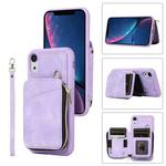 For iPhone XR Zipper Card Bag Back Cover Phone Case(Purple)