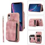 For iPhone XR Zipper Card Bag Back Cover Phone Case(Pink)