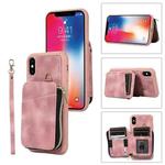 For iPhone XS Max Zipper Card Bag Back Cover Phone Case(Pink)