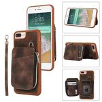 For iPhone SE 2022 / 2020 / 8 / 7 Zipper Card Bag Back Cover Phone Case(Brown)