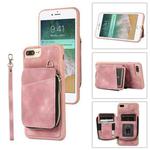 For iPhone SE 2022 / 2020 / 8 / 7 Zipper Card Bag Back Cover Phone Case(Pink)