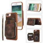For iPhone 8 Plus / 7 Plus Zipper Card Bag Back Cover Phone Case(Brown)