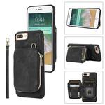 For iPhone 8 Plus / 7 Plus Zipper Card Bag Back Cover Phone Case(Black)