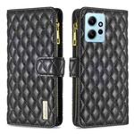 For Xiaomi Redmi Note 12 4G Global Diamond Lattice Zipper Wallet Leather Flip Phone Case(Black)