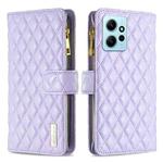 For Xiaomi Redmi Note 12 4G Global Diamond Lattice Zipper Wallet Leather Flip Phone Case(Purple)