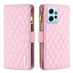 For Xiaomi Redmi Note 12 4G Global Diamond Lattice Zipper Wallet Leather Flip Phone Case(Pink)