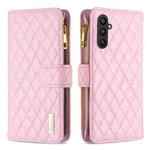For Samsung Galaxy A24 4G Diamond Lattice Zipper Wallet Leather Flip Phone Case(Pink)