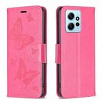 For Xiaomi Redmi Note 12 4G Global Two Butterflies Embossing Leather Phone Case(Rose Red)