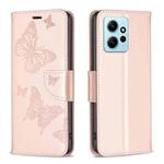 For Xiaomi Redmi Note 12 4G Global Two Butterflies Embossing Leather Phone Case(Rose Gold)