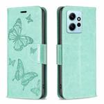 For Xiaomi Redmi Note 12 4G Global Two Butterflies Embossing Leather Phone Case(Green)