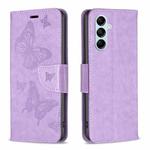For Samsung Galaxy M14 5G Two Butterflies Embossing Leather Phone Case(Purple)