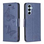 For Samsung Galaxy M14 5G Two Butterflies Embossing Leather Phone Case(Blue)