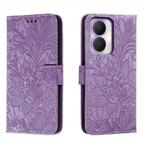 For Honor Play 40 Plus Lace Flower Embossing Flip Leather Phone Case(Purple)