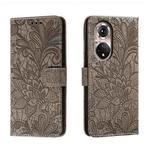 For Honor 50 Pro Lace Flower Embossing Flip Leather Phone Case(Grey)