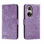 For Honor 50 Pro Lace Flower Embossing Flip Leather Phone Case(Purple)