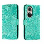 For Honor 50 Pro Lace Flower Embossing Flip Leather Phone Case(Green)