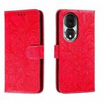For Honor 80 Lace Flower Embossing Flip Leather Phone Case(Red)
