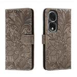 For Honor 80 Pro Lace Flower Embossing Flip Leather Phone Case(Grey)