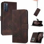 For OPPO Reno6 5G Cubic Skin Feel Flip Leather Phone Case(Brown)