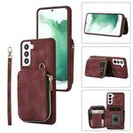 For Samsung Galaxy S22 5G Zipper Card Bag Back Cover Phone Case(Wine Red)
