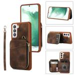 For Samsung Galaxy S22 5G Zipper Card Bag Back Cover Phone Case(Brown)